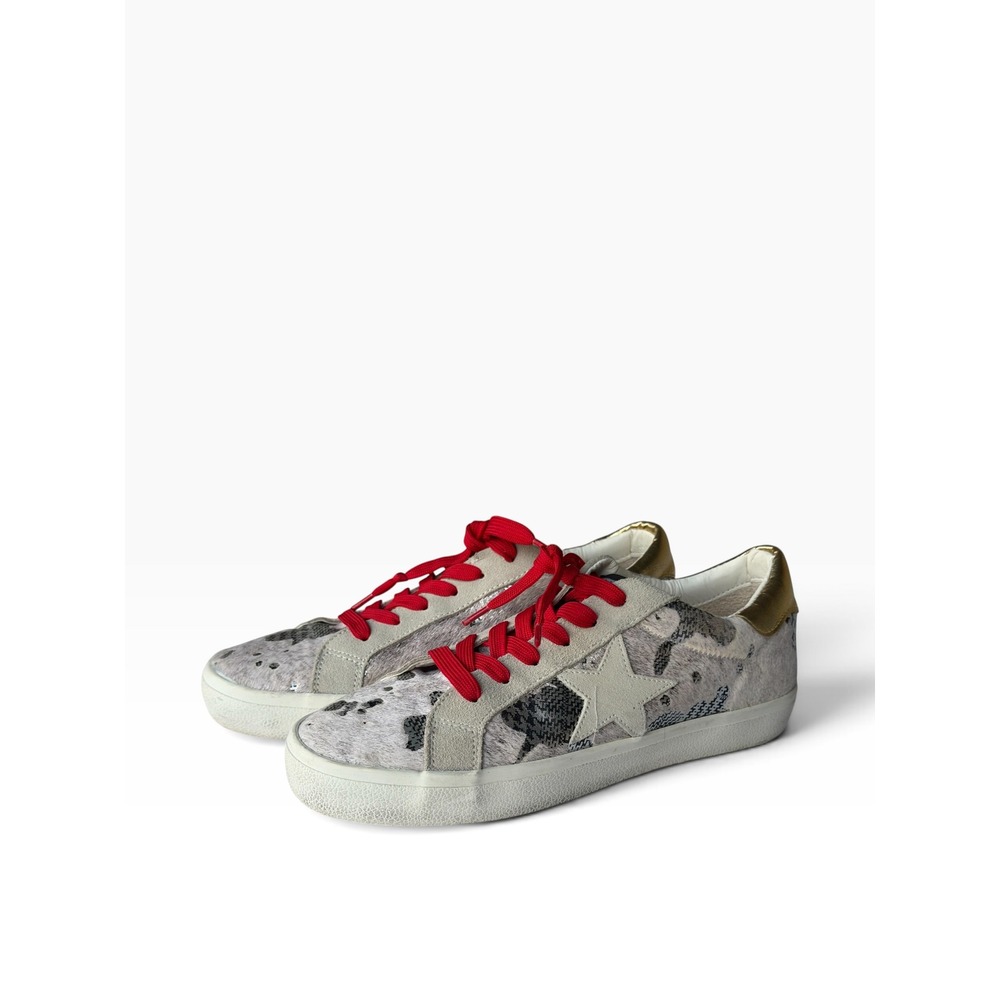 Vintage Havana Gadol Sneakers Womens 8.5 Grey Animal Print Star Calf Hair EUC